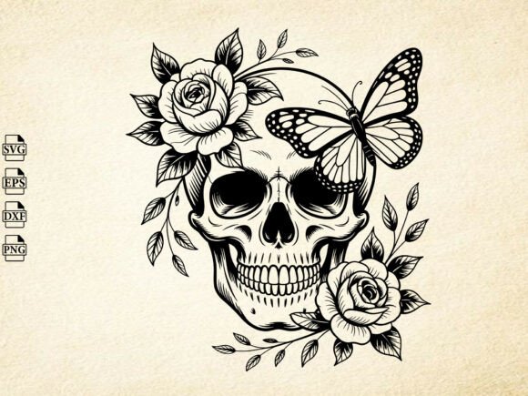 Download Floral Skeleton SVG, Skull with Flowers - Svg Collection
