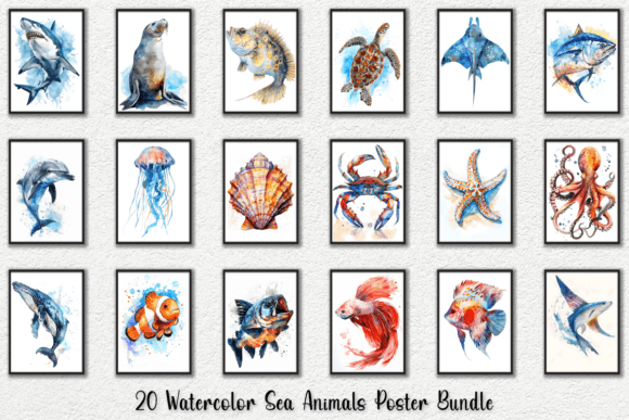 Download Watercolor Sea Animals Wall Art Posters - Poster Collection