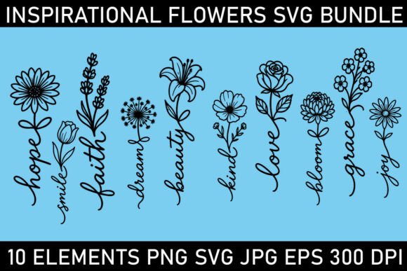 Download Inspirational Flower Words SVG Bundle - Svg Collection